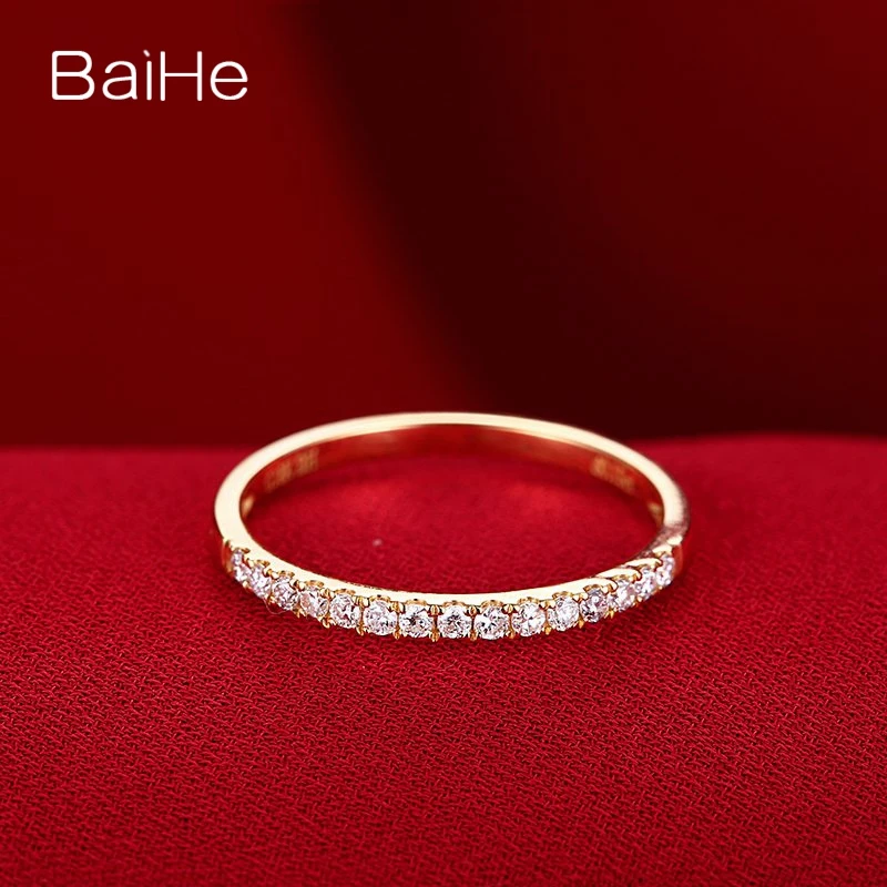 BAIHE Solid 14 K желтое золото обручальное кольцо бриллиант круглой огранки вечность юбилей группа