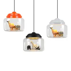 Творческие подвесные светильники стекло Встроенный различных мелких животных панда Тигр подвесной светильник led висит свет спальня