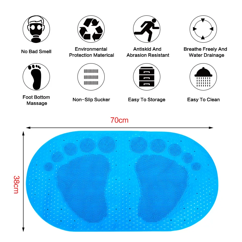 SDARISB Cartoon Feet Children Comfortable Protection PVC Vinyl Bath Mat Blue Non-slip Massage Bathroom Mats