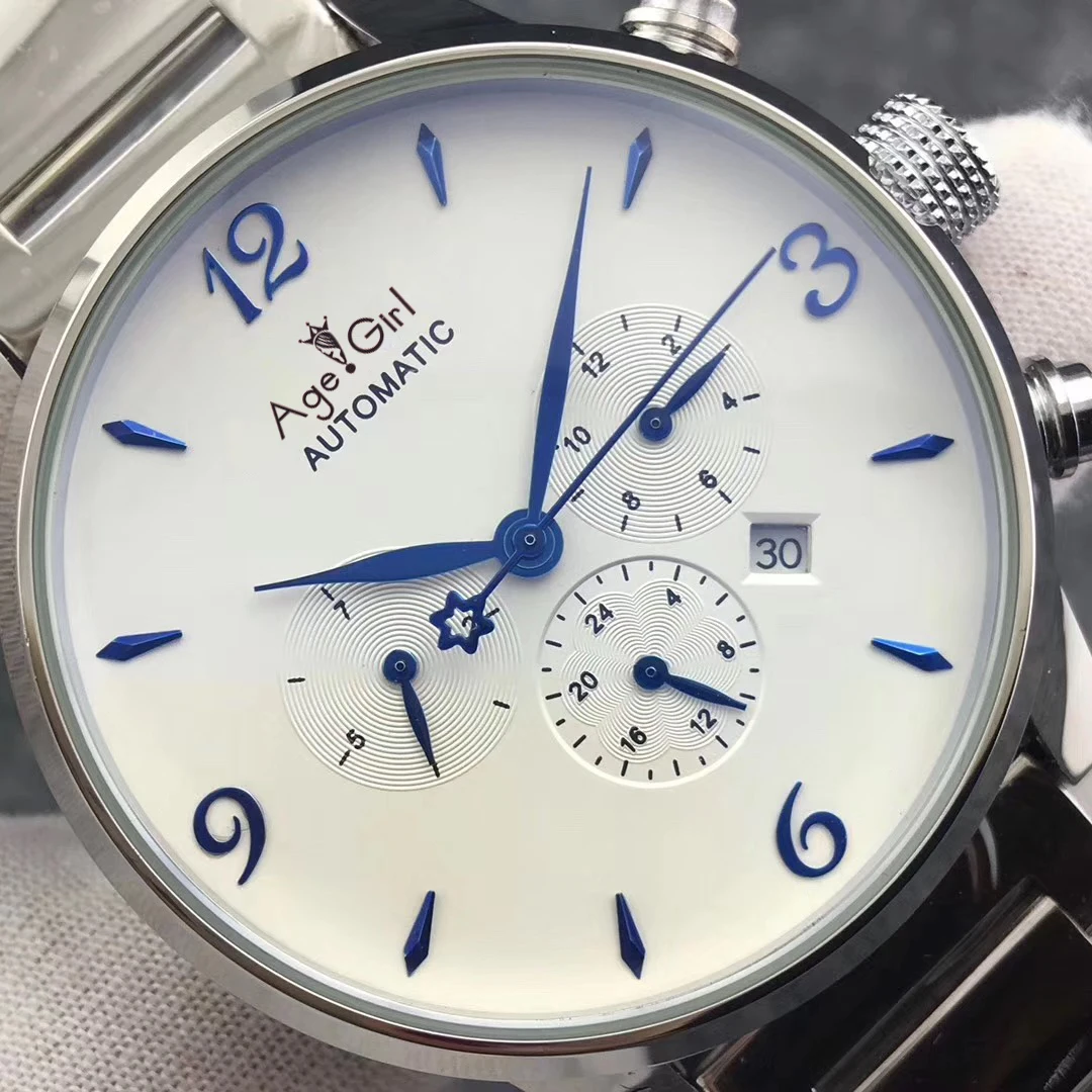 Элитный бренд для мужчин Автоматический деловые часы нержавеющая сталь черный кожаный синий световой календари сапфир простой ограничен