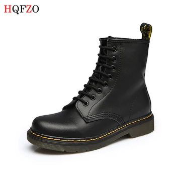 

HQFZO High Quality Plus Size Autumn Winter Martin Ankle Boots Genuine Leather Flats Heels Round Toe Women Platform Lovers Shoes