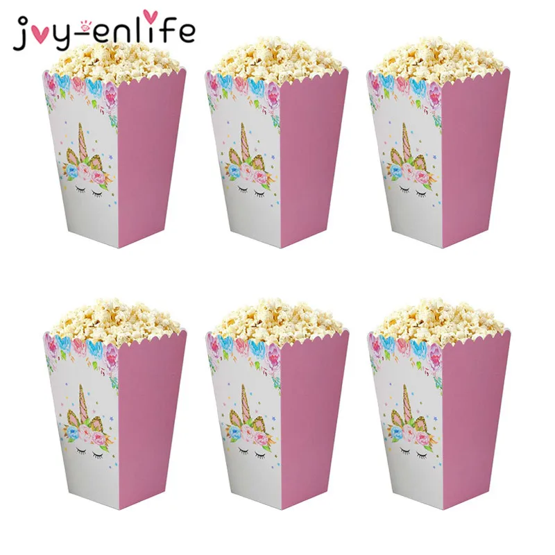6 قطعة يونيكورن حزب الفشار صناديق DIY عيد ميلاد حزب ديكور يونيكورن موضوع حزب أكياس فشار استحمام الطفل الاطفال الحسنات