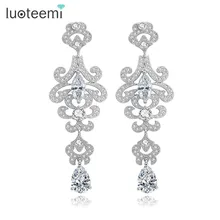 LUOTEEMI White Gold Plated Quality Luxurious Romantic Cubic Zirconia Bridal Long Chandelier Earrings For Women Brincos Jewelry