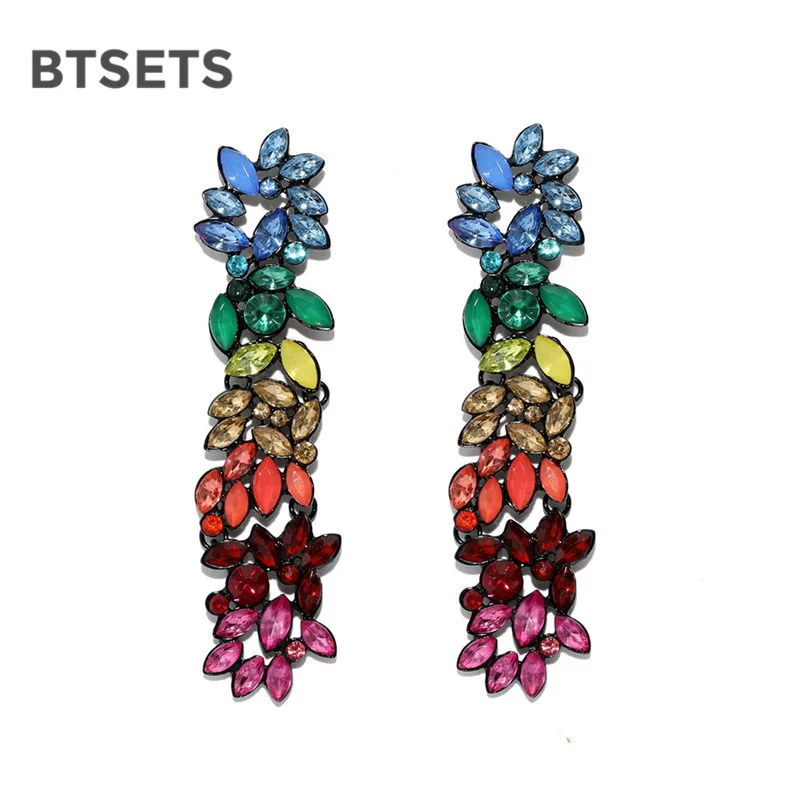 

BTSETS Bohemian Long Dangle Drop Earrings For Women Crystal Jewelry Brincos Fringe wedding Earing Hanging Statement