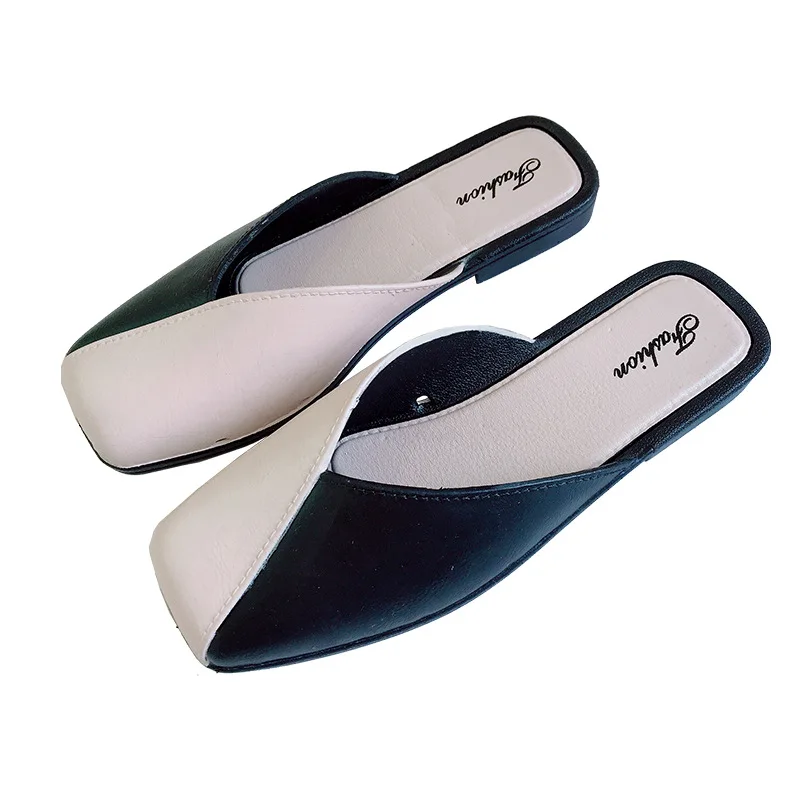 

Spring Women Slippers Flock Letter Female Mules Fashion Low Heels Shoe Pointed Toe Plus Size Elegant Woman Slipper