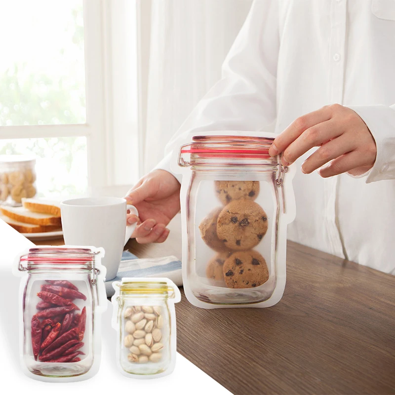 Сетчатая Сумка Mason Jar, сумки на молнии, герметичные многоразовые пакеты для закусок, сумки для хранения пищевых продуктов, сумки для хранения Bolsas eologicas reuselzables