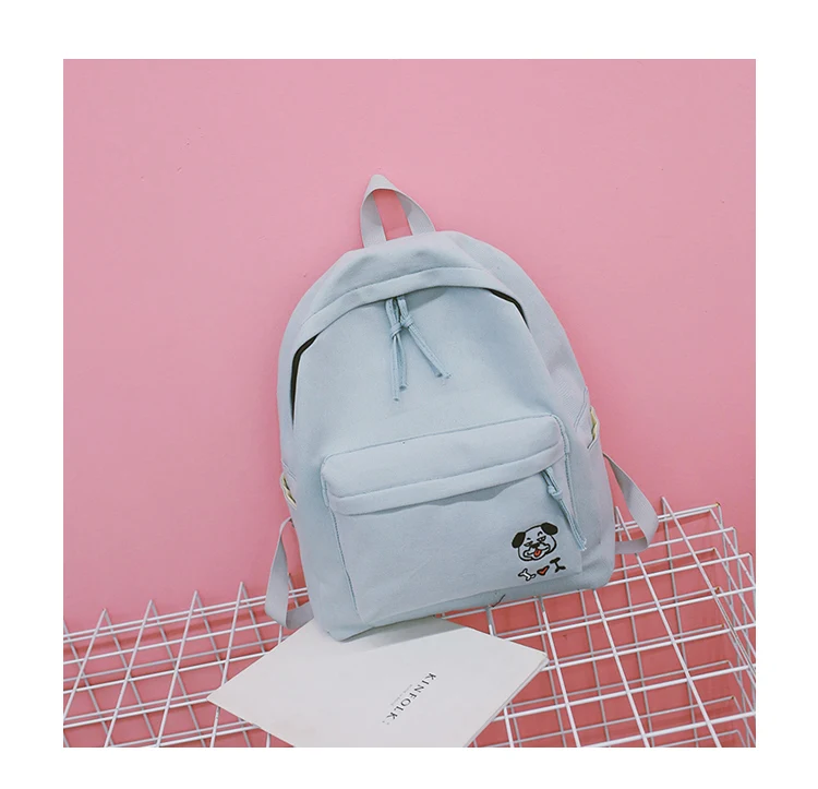 Women Backpack Schoolbag Canvas Cute Dog Embroidery Cotton Fabric Backpack Female Vintage Notebook Backpack For Girls School Bag (71)