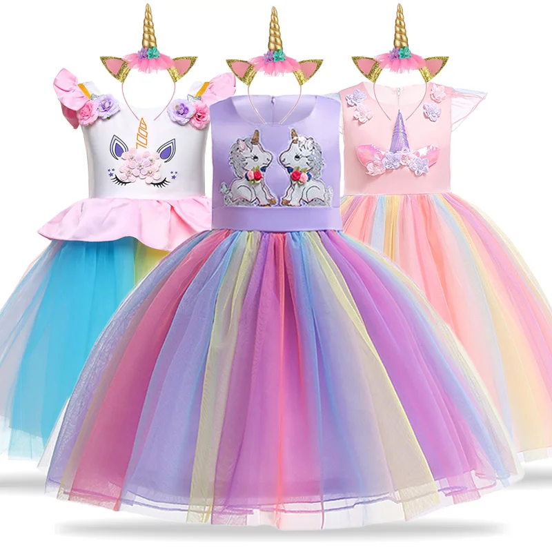 

Unicorn Party Kids Dresses For Girls Elegant Princess Dress Children Girls Costume Cinderella Snow White Dress fantasia infantil
