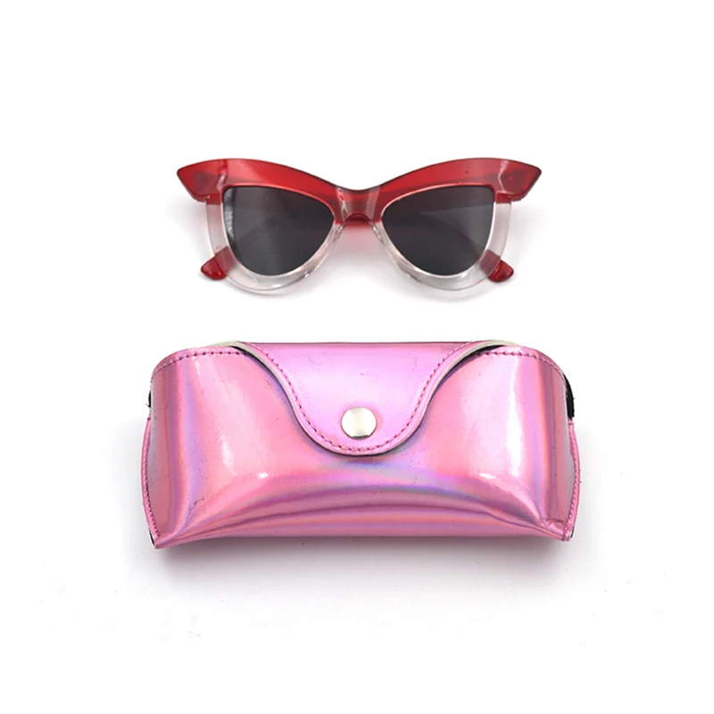 Портативный Для женщин Лазерная кожа глаз, солнцезащитные очки, очки держатель Коробка Чехол складные солнечные очки футляр аксессуары для глаз, солнцезащитные очки, розовый L3
