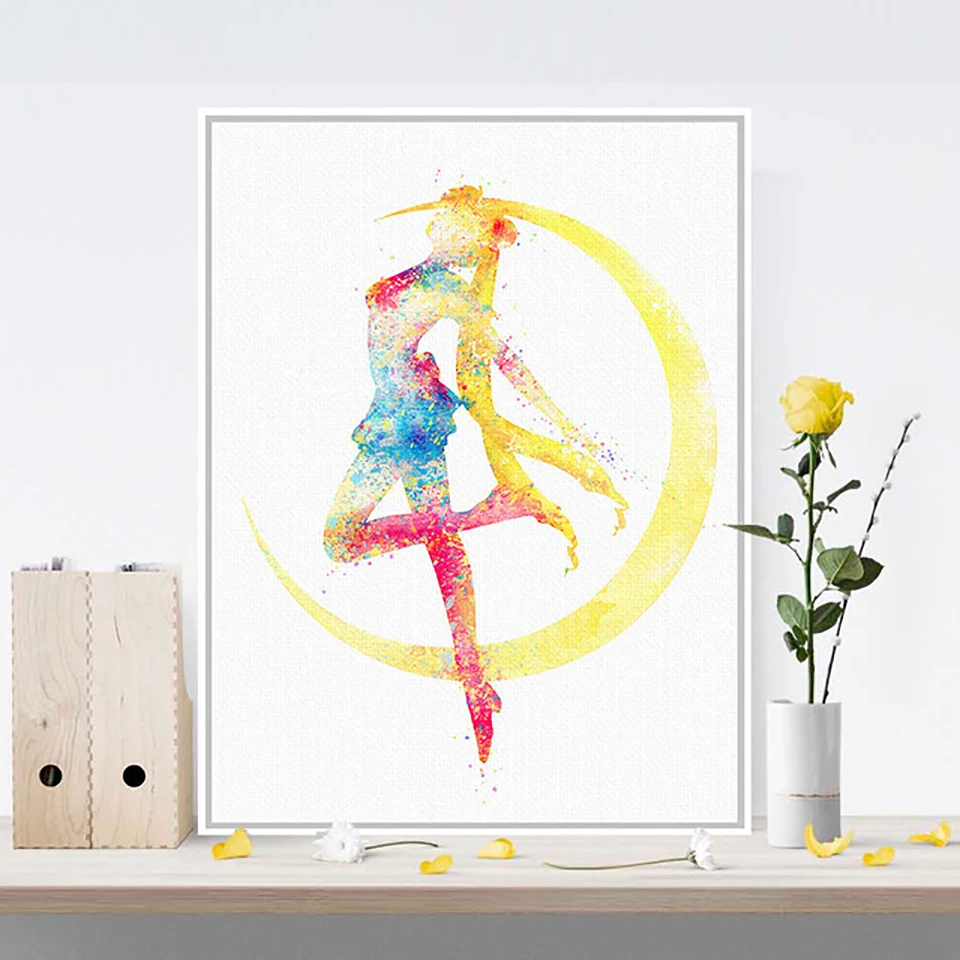 

Canvas Painting Nordic Style Prints Home Decor Sailor Moon Wall Art Modular Animation Pictures Watercolor Poster For Girls Room