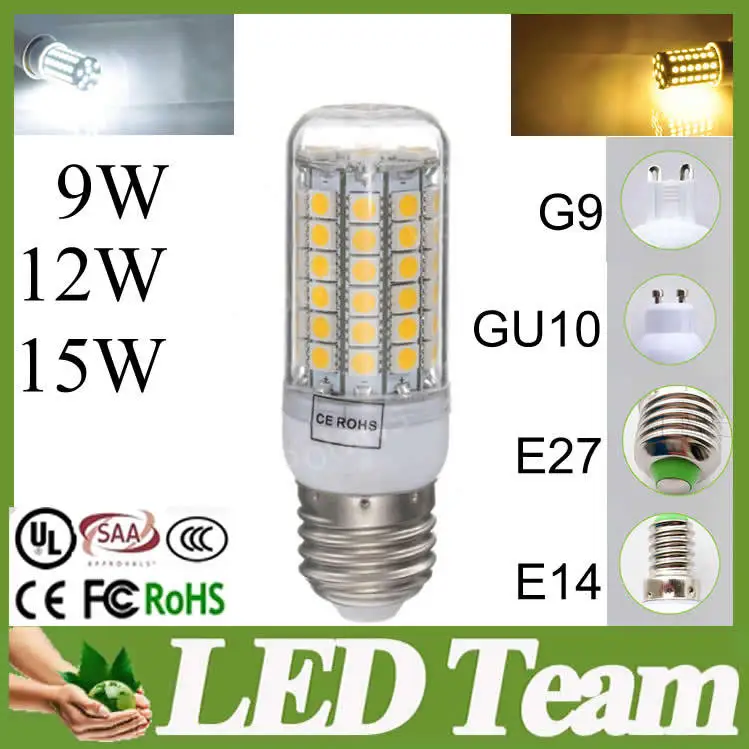 

E14 E27 G9 GU10 110V 220V 9w 12W 15w Cover LED Light Bulb With Cover Corn Light White / Warm White 110V/220V Lamp for home