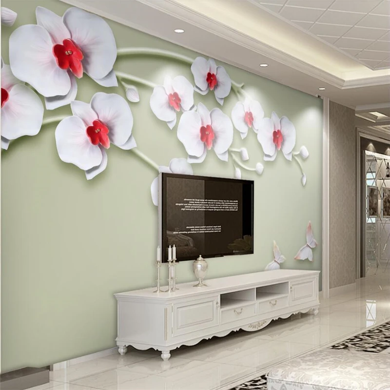 beibehang 3d wall paper murals custom living room bedroom new Chinese relief three-dimensional phalaenopsis plaster | Обустройство