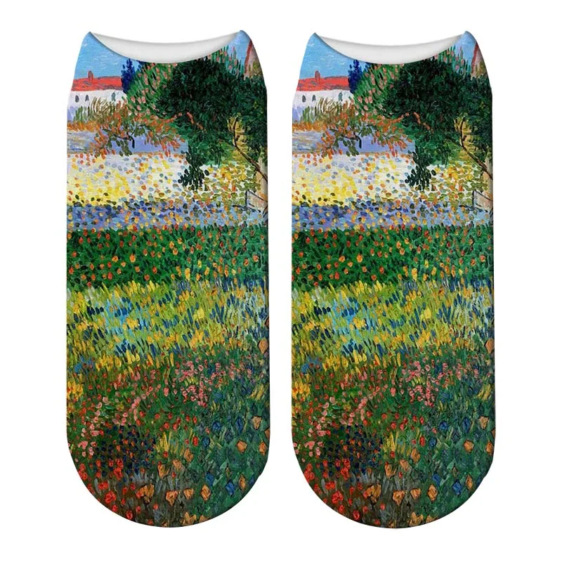 SexeMara/Новинка, женские носки с 3D принтом, женские художественные носки Ван Гога, классические забавные носки унисекс с подсолнухами и масляной росписью - Цвет: Style10