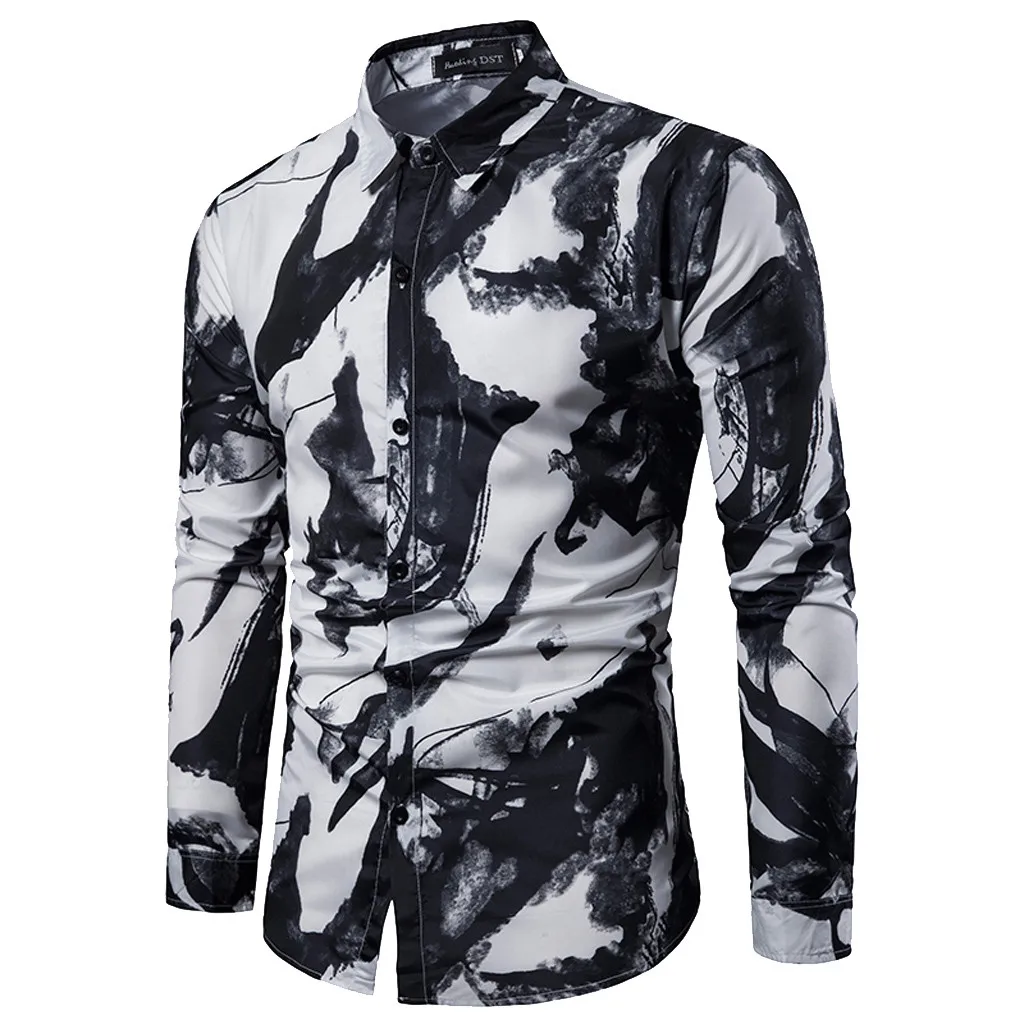 

Fashsiualy 2019 New Arrival Shirts Spring And Summer Men's Casual Pattern Stand Collar Button Long Sleeve Shirt camiseta hombre#32