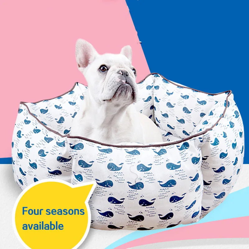 cheap High Quality Print Pet Sofa For Small Dog Soft Fleece Warm Cat Bed House Winter Bottom Dog Beds cama perro