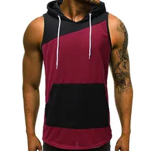 Laamei, мужской спортивный жилет с капюшоном без рукавов в стиле пэчворк, хлопковая толстовка с капюшоном, бодибилдинг, накачанные мышцы фитнес-одежда, мужской топ на бретелях