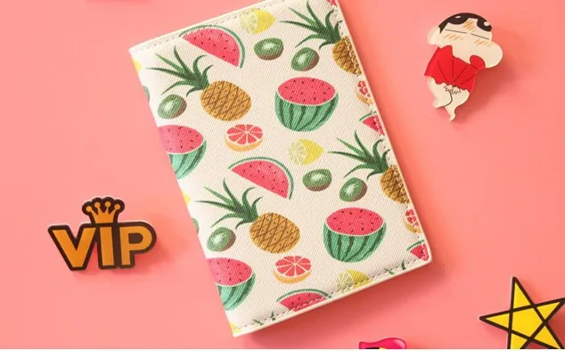 Милый фруктовый кожаный держатель для паспорта для девочек, Обложка для паспорта, кошелек для документов, чехол для паспорта, чехол для кредитных карт для женщин, подарки - Цвет: Watermelon pineapple