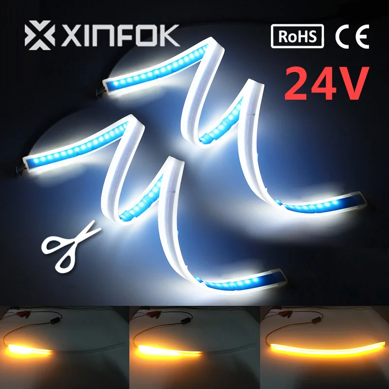 

2PCS 24V Waterproof Flexible Universal Truck led DRL Daytime Running Light With Flows Turn Signal Lights For Truck Car Lights