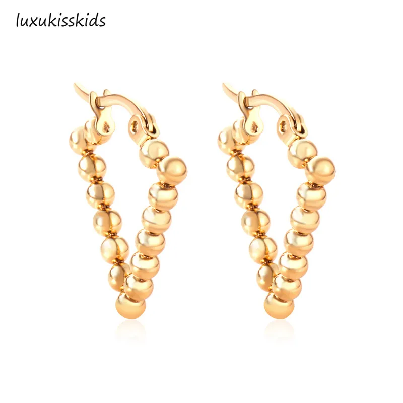 

LUXUKISSKIDS Korean Statement Circle Triangle 316L Stainless Steel Gold Hoop Bead Earrings Earring Set For Women Girls Jewelry