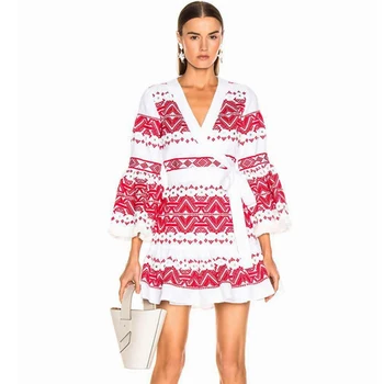 

New Fashion Red Blue Wrist Flare Sleeve Sexy Summer Dress 2019 V neck Ruffle Mini Clubwear Party Patchwork Chiffon Vestidos