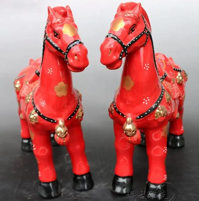 

Rare Old Chinese Pastel Red colors porcelain horse statue,A PAIR,best collection& adornment, Free shipping