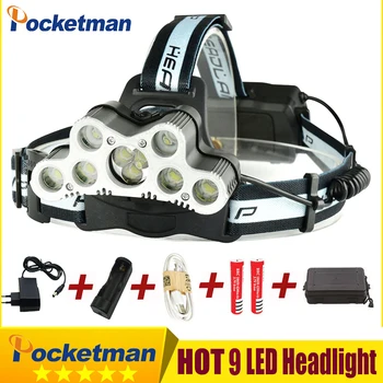

Powerfull USB 9 LED Led Headlamp Headlight head flashlight torch XM-L T6 head lamp rechargeable for 18650 battery z50