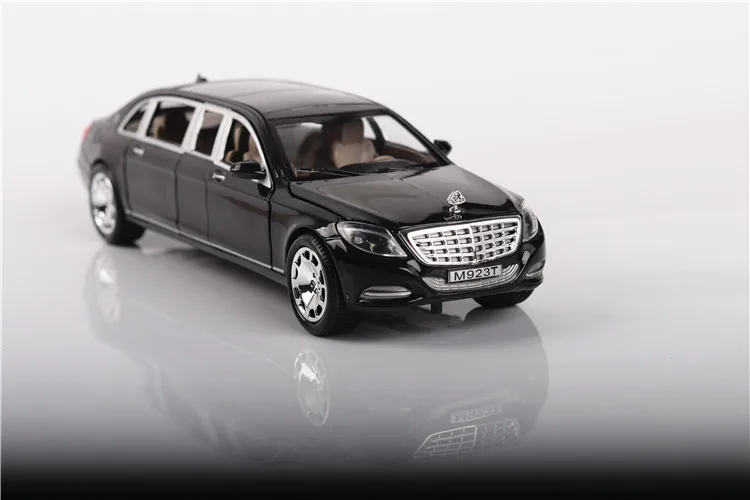 1:24 декаст модель автомобиля Maybach Benz s600 Длинная модель автомобиля звук и свет оттяните назад модель машины украшения-игрушка автомобиль подарок