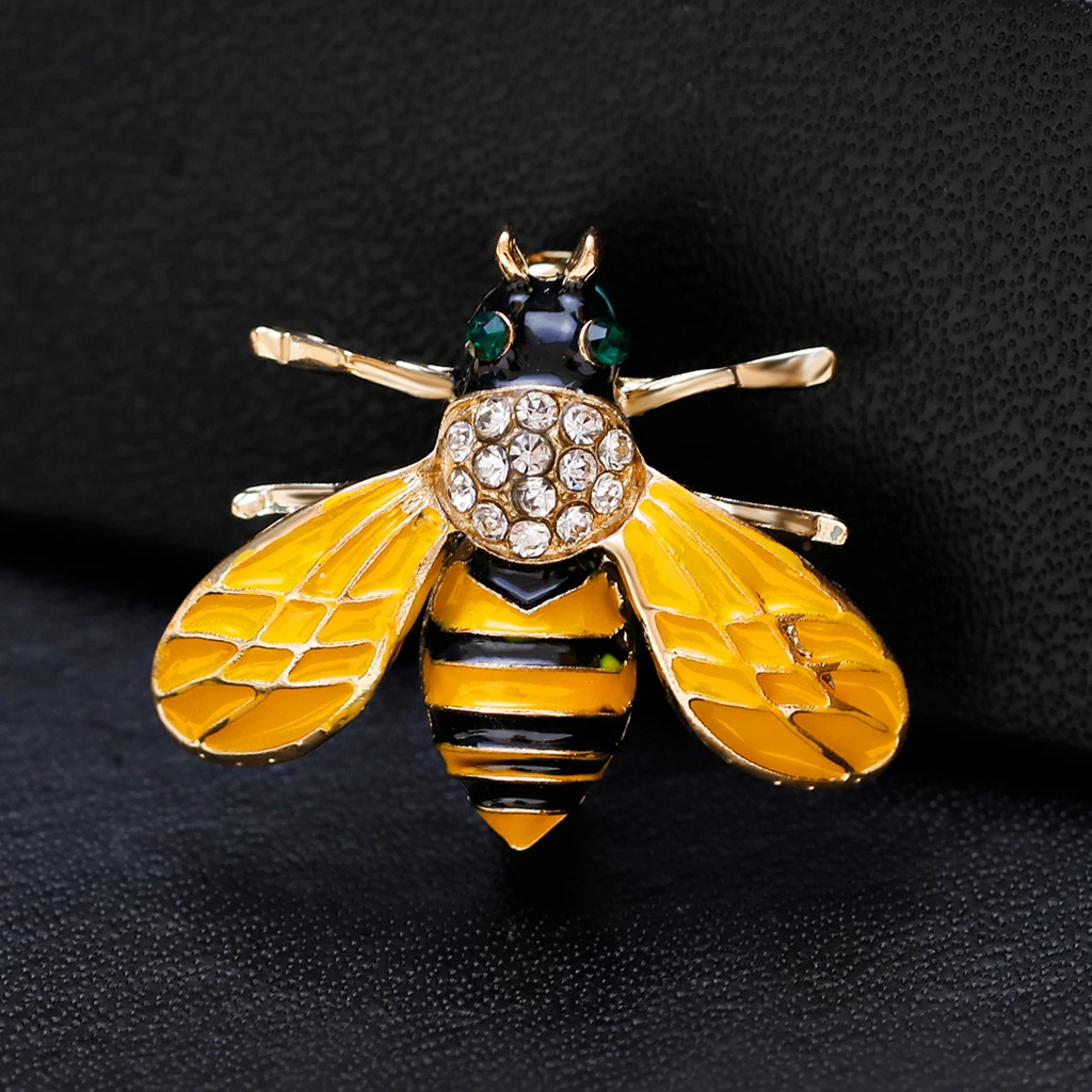 2 Pieces Cute Honeybee with Rhinestone Paved Bug Brooch Insect Lapel Pin Boutonniere Collar Badge Jewelry