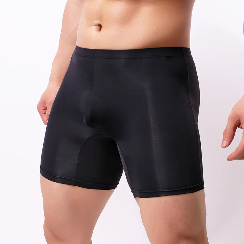 Plus Size Ice Silk Smooth Solid Big U Convex Pouch Half length Boxers ...
