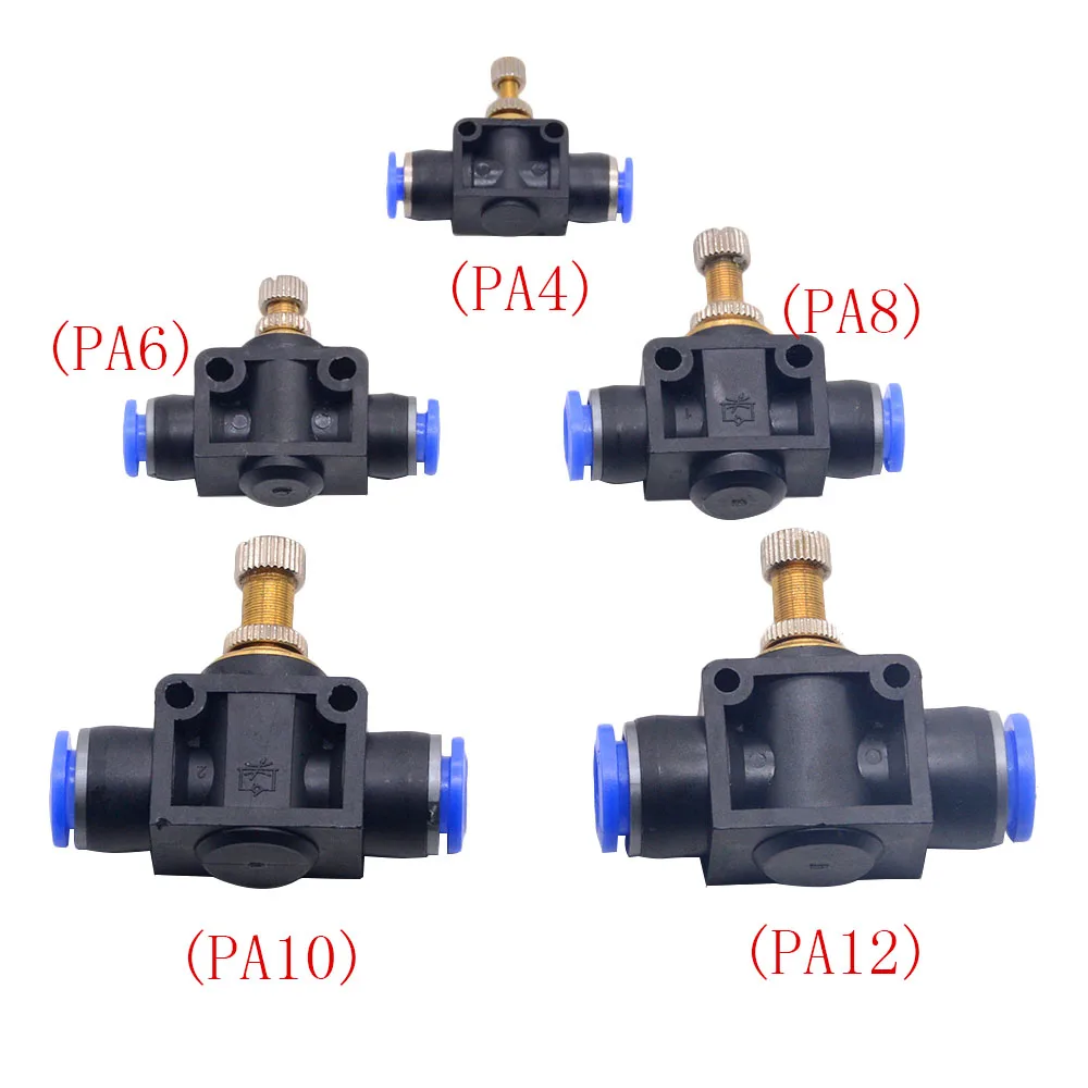 

1pc Pipeline Regulating Throttle Valve Pa Lsa 4/6/8/10/12mm Flow Through Valve Cylinder Air Source Pneumatic Push In Fittings