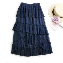 Новое поступление Корея Faldas Largas Elegantes нерегулярная юбка с высокой талией плиссированная многослойная юбка элегантная шифоновая юбка