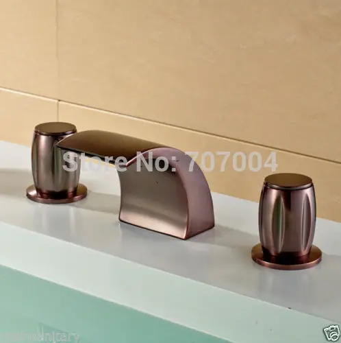 Oil Rubbed Bronze Widespread Deck Mounted Waterfall Spout Vessel Sink Faucet