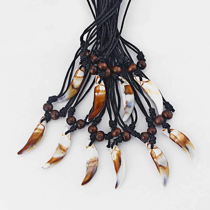 Wholesales 6pcs Uneven Color Resin Wolf Tooth Pendant Resin Necklace