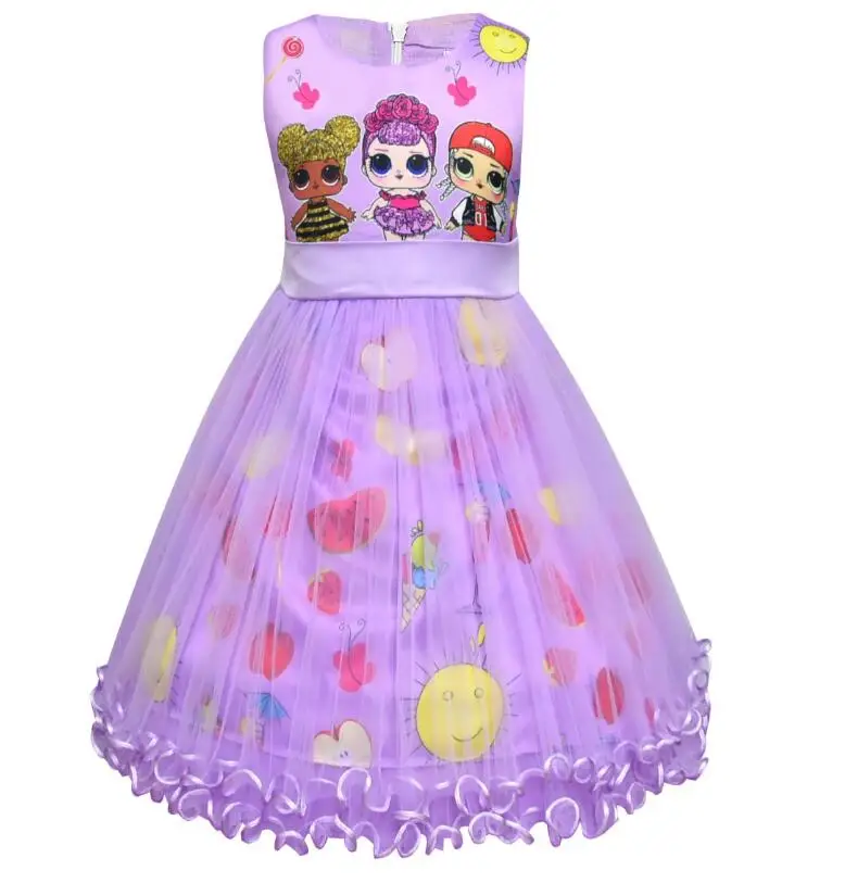 

Girl Princess Birthday Party Ruffle Mesh Kids Dresses For LOL Dolls Tutu Dress mask For Girls Summer Dress Wedding 79