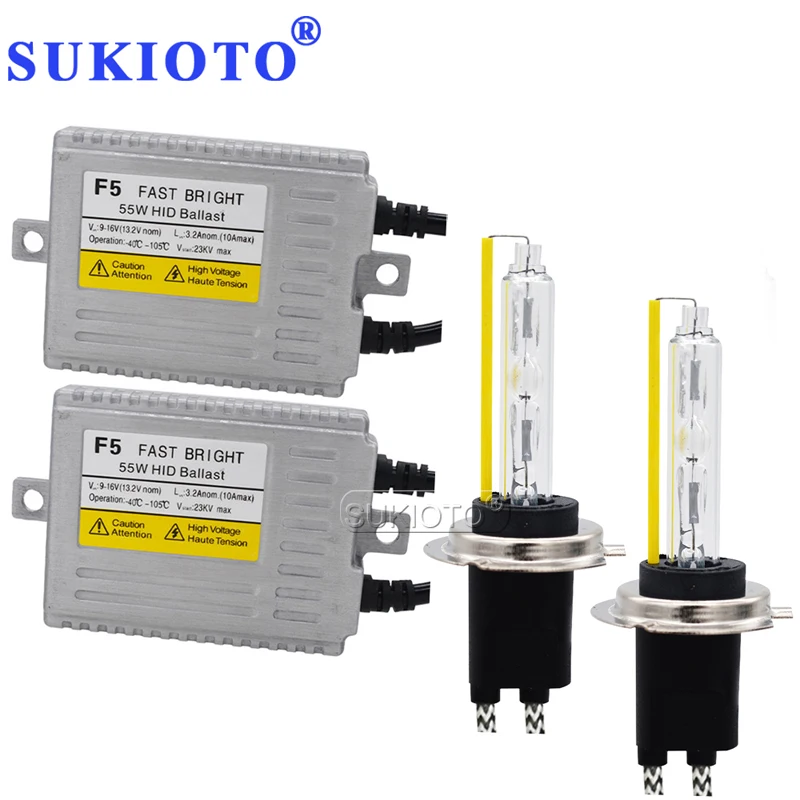 SUKIOTO F5 55W Fast Bright Xenon Kit H7 HID KIT D2H H4 Bixenon 5500K White H1 H3 H11 9012 HB3 HB4 Car HID Headlight Ballast Kit (2)