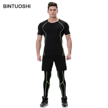 BINTUOSHI 3 Pieces Mens Sports Suits Running Clothes For Men Short Compression Tights Gym Fitness Shirt With Legging And Shorts