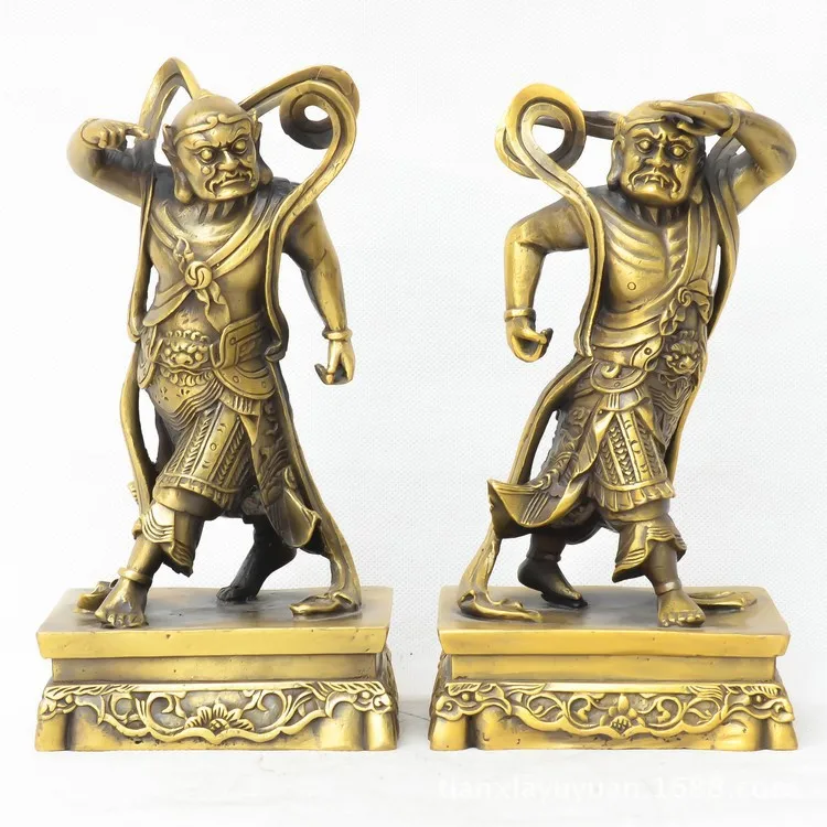 Chinese Feng Shui Bronze Deity Deva Kings Heng Ha Two Warrior Statue