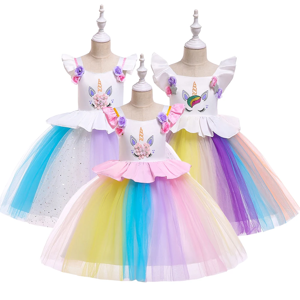 

Retail Children Girl Costume Rainbow Dress Kids Girl Halloween Party Dress Girls Christmas Dress Unicorn Party Girl Dress L5090