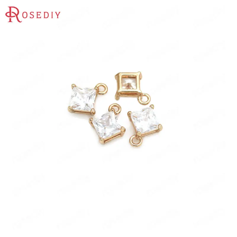 

4PCS 9.5x12MM 24K Champagne Gold Color Plated Brass with Zircon Square Charms High Quality Diy Jewelry Accessories