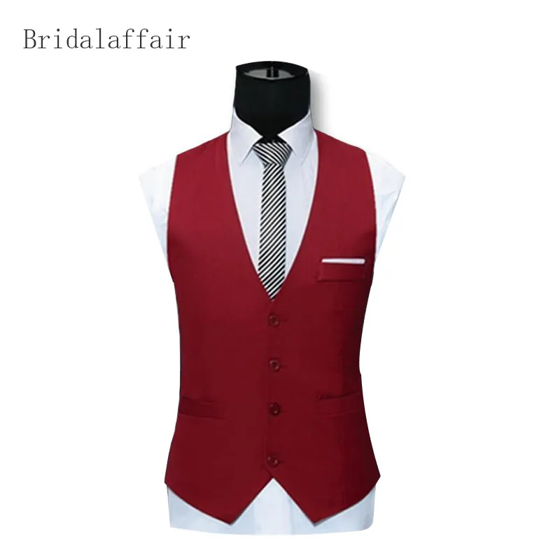 2017 Fashion Red Men Vest Suit Slim Fit Classic Vests For Men Best Man