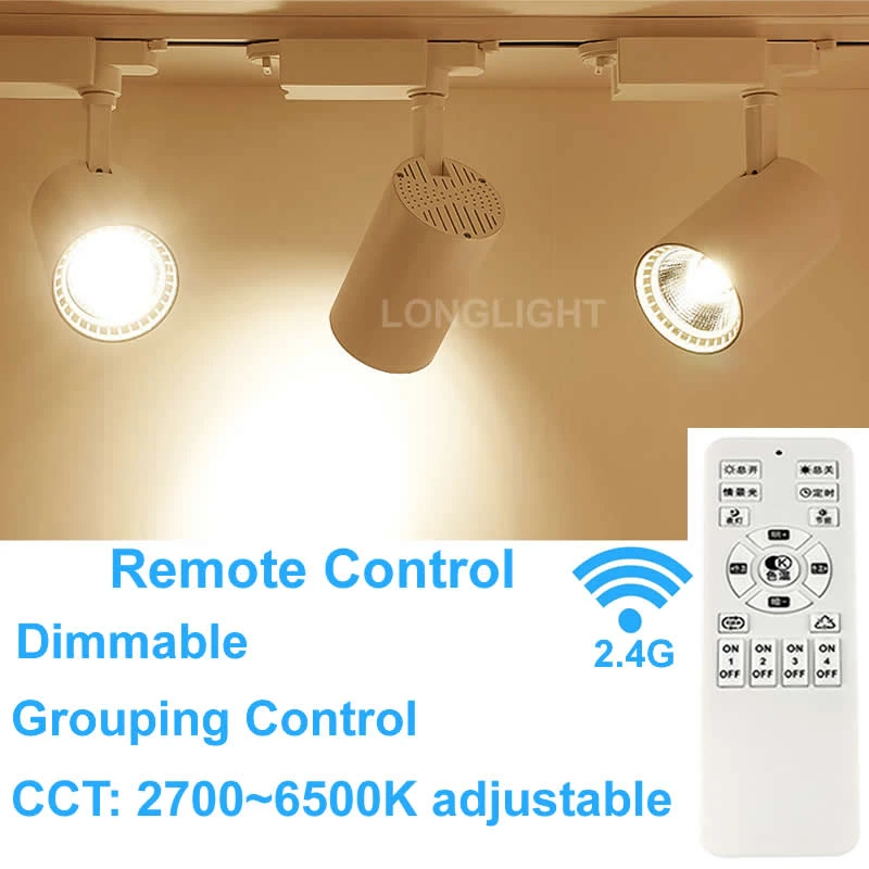 2.4G Remote Control Dimmable Led Track Light 7W 15W 20W 30W Spot Led Rail Lights Commercial Clothing Store Lighting 110V 220V