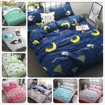 

Blue Sweet Moon Star Pattern Soft Cotton 3/4 pcs Bedding Sets Adult Kids Child Single Twin Queen King Size Duvet Cover Bed linen