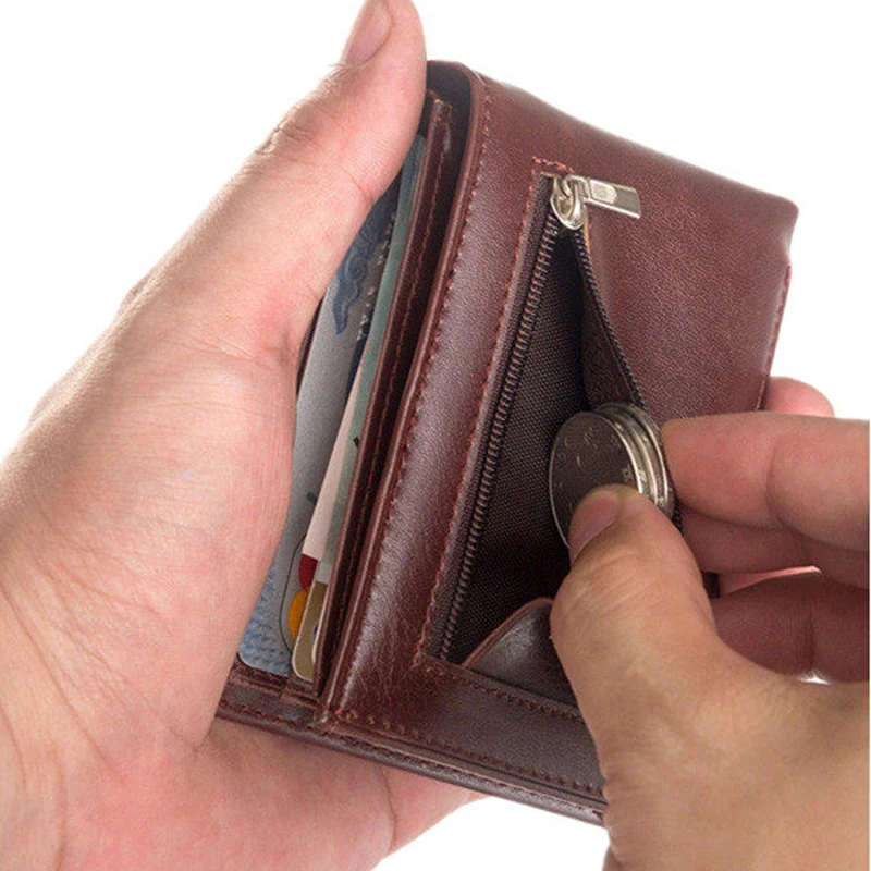 Short Men Wallets Zipper Coin Pocket Slim Billetera Hombre Thin Short Purse Korean New Arrival Letter Leatner Portafoglio Uomo