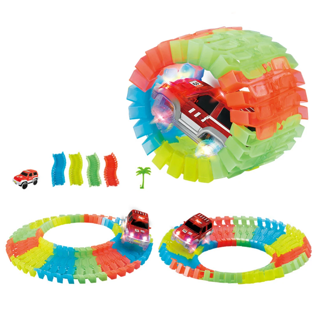 96Pcs DIY Varied Assembled Electric Car Racing Tracks with Light Roller