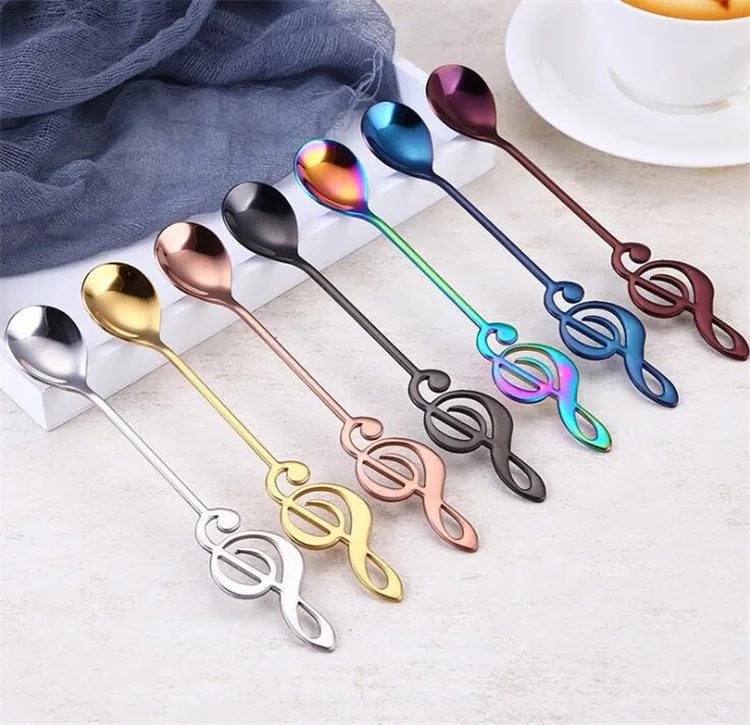 

Creative Multicolor Musical Note Spoon 304 Stainless Steel Coffee Spoon Bar Ice Scoop Mirror Polished Titanium Plating Stirring