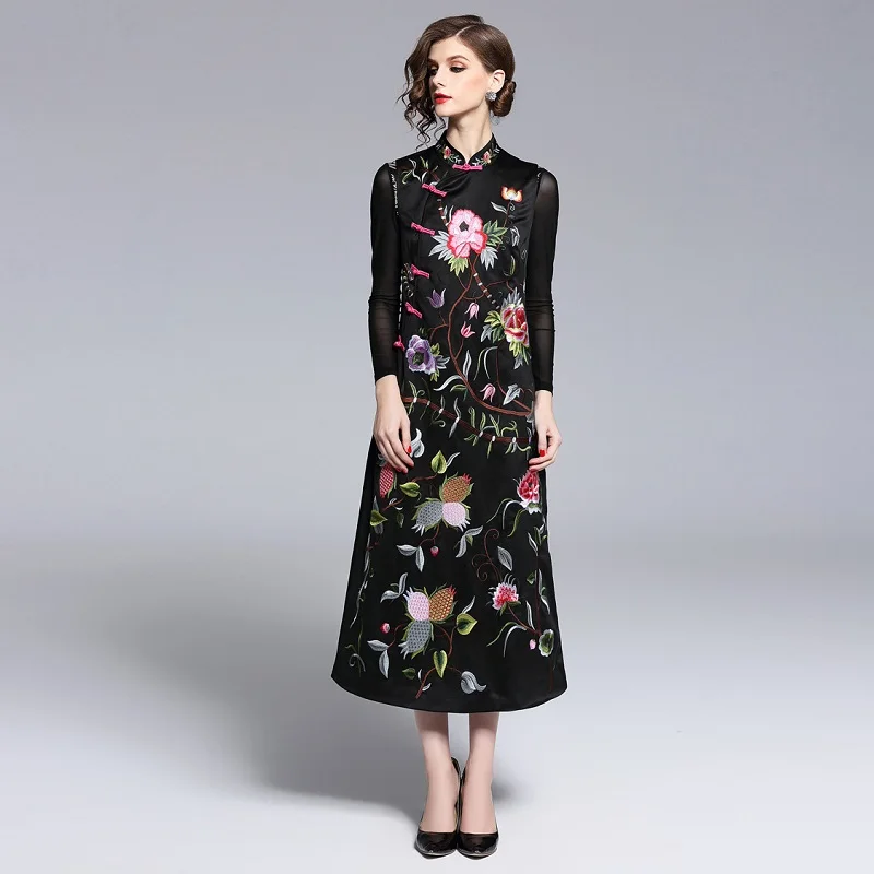 Новое Брендовое китайское платье Qipao коллекция весна лето 2019 женское средней