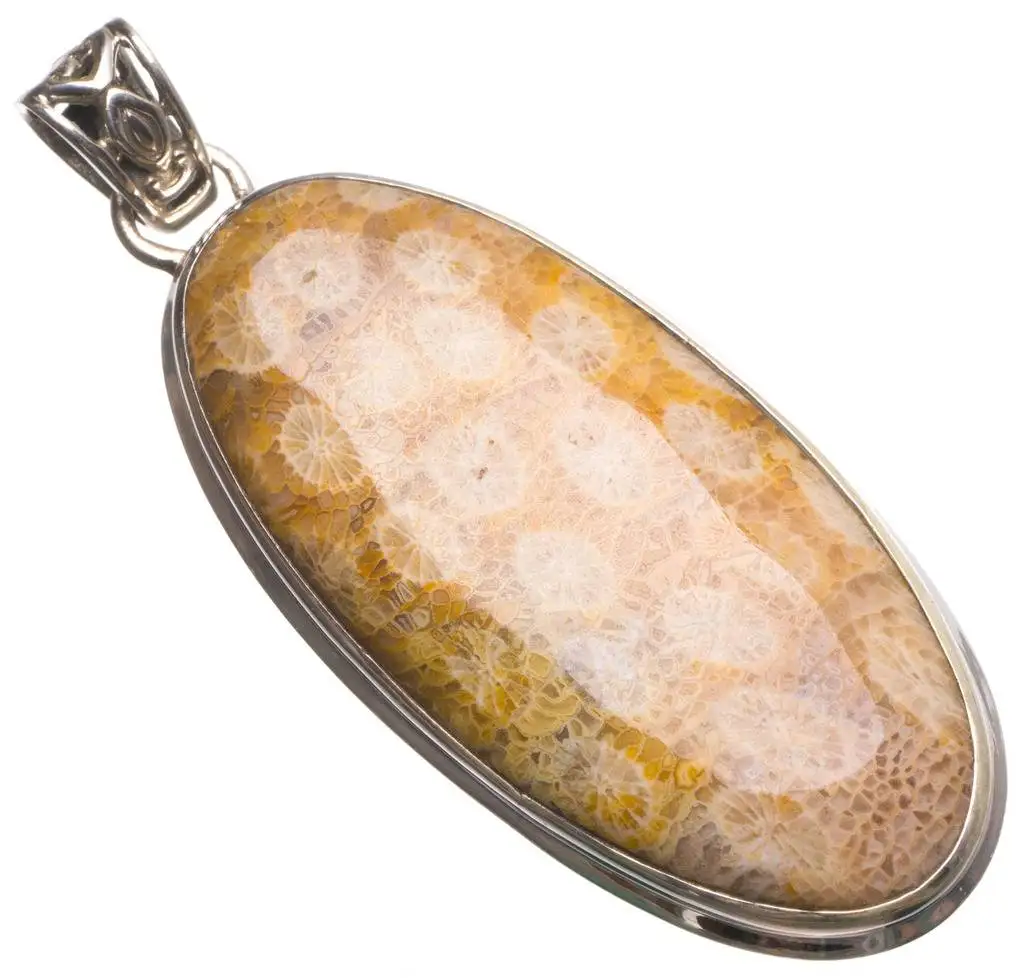

Natural Chrysanthemum Jasper Handmade Vintage 925 Sterling Silver Pendant 2 1/2" U0225