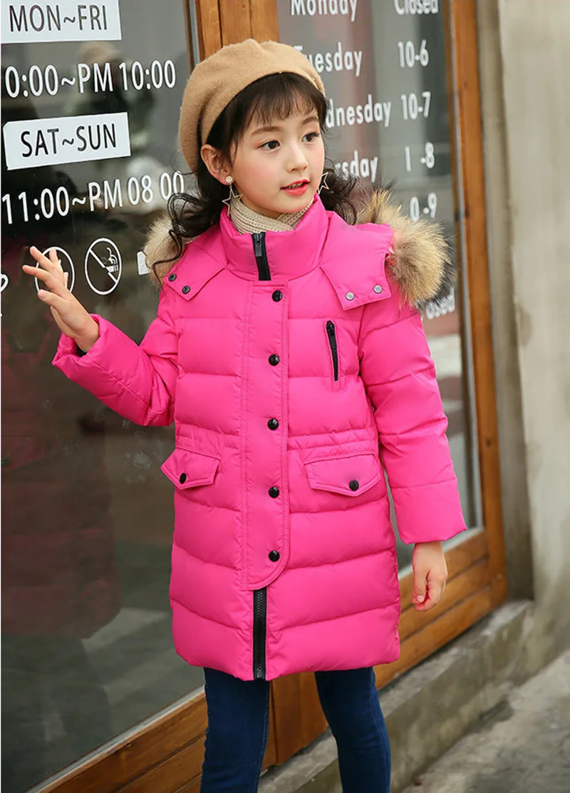 Children Clothing Winter Jacket for Girls Warm Down Jacket Fur Collar Hooded Outerwear Coat Kids Parka 4 6 8 10 12 13 Years