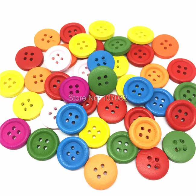 Free Shipping!200pcs/lot 15mm Multi Wooden Buttons 4 Holes Sewing Baby Fancy Button For Scrapbooking DIY Crafts