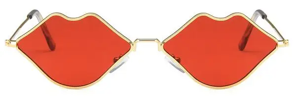 Сексуальные красные губы солнцезащитные очки 90S хиппи Винтажные Солнцезащитные очки для женщин фестивальный рейв солнцезащитные очки для вечеринок женские очки - Цвет линз: gold v red